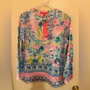 Lilly Pulitzer Multicolor Tropical Print Long-Sleeve Blouse
